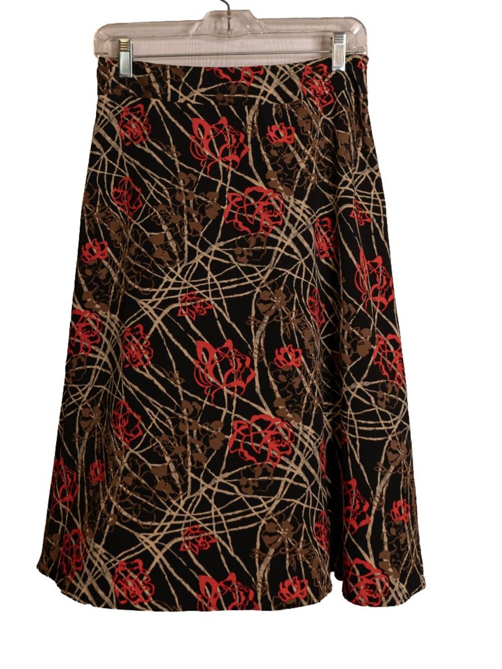 Sag Harbor Brown Tan Black Red Abstract Floral Skirt  Lightweight - Size 12